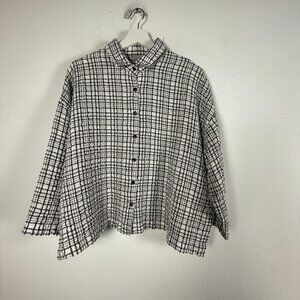Carole Tomkins The Big Shirt Black White Plaid Crinkle Button Up Shirt Size 2